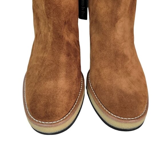 Made In Italy Suede Knee high Tall Long Wedge Heeled Boots Cognac | US 9 EU 39 - Picture 10 of 16